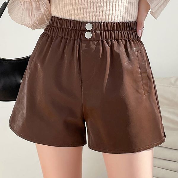 women's shorts pu leather women 2021 autumn winter solid short feminino casual elastic waist office lady fashion a-line female, White;black
women's shorts pu leather women 2021 autumn winter solid short feminino casual elastic waist office lady fashion a-line female, White;black