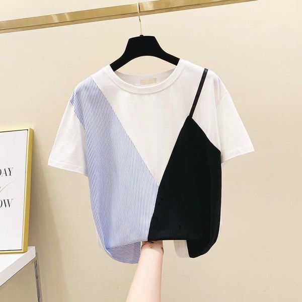 striped stitching t shirts women wild cotton fashion casaul short-sleeved t-shirt female summer korean-style 210615, White
striped stitching t shirts women wild cotton fashion casaul short-sleeved t-shirt female summer korean-style 210615, White