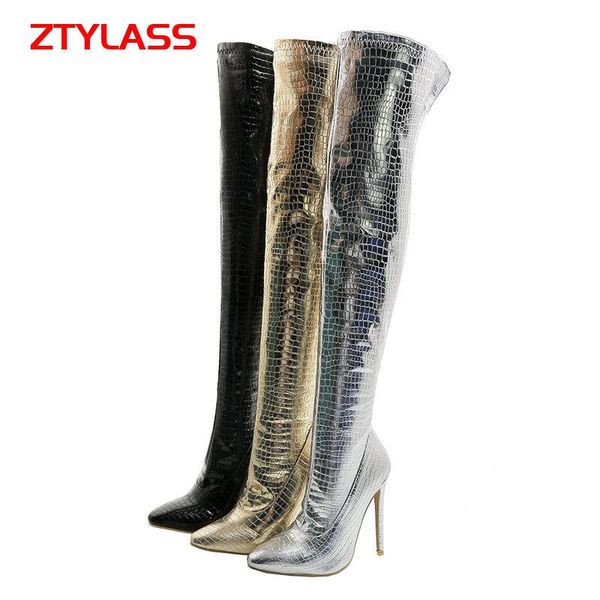 boots fashion faux crocodile leather over the knee super high heel women pointed toe zipper autumn winter long, Black
boots fashion faux crocodile leather over the knee super high heel women pointed toe zipper autumn winter long, Black