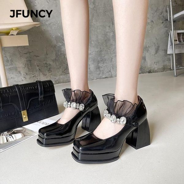dress shoes jfuncy woman pumps mary jane high heeled spring lace rhinestone elegant word with square platform heels women's shoe, Black
dress shoes jfuncy woman pumps mary jane high heeled spring lace rhinestone elegant word with square platform heels women's shoe, Black