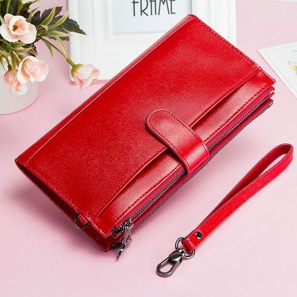 wallets large capacity women clutch wallet genuine leather female long purse zipper design strap coin card holder, Red;black
wallets large capacity women clutch wallet genuine leather female long purse zipper design strap coin card holder, Red;black