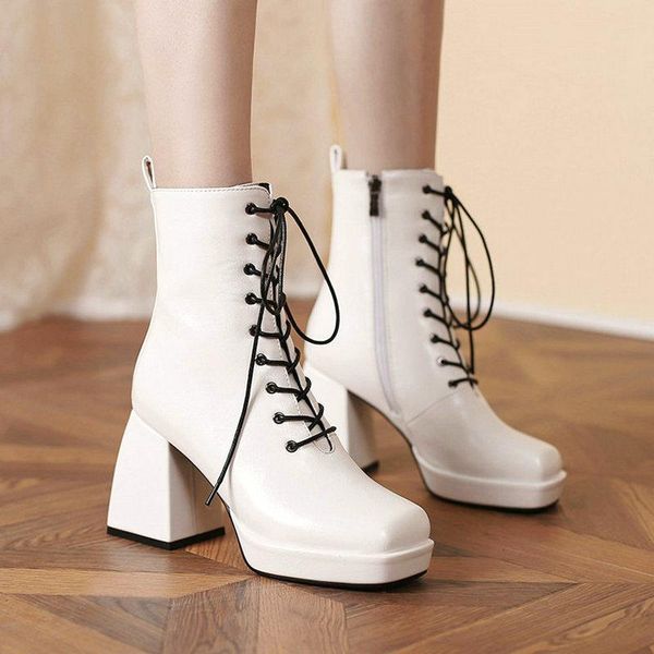 boots 2021 fashion square toe platform women pu leather chunky high heel ankle autumn winter lacing woman shoes, Black
boots 2021 fashion square toe platform women pu leather chunky high heel ankle autumn winter lacing woman shoes, Black