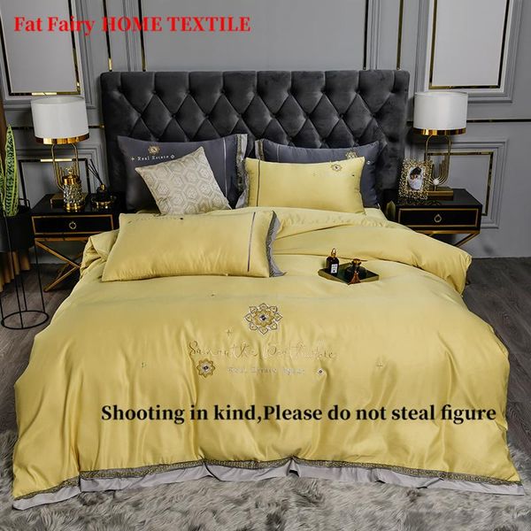 bedding sets luxury yellow soft imitation tencel silk chic embroidery set full king duvet cover flat/fitted sheet pillowcases
bedding sets luxury yellow soft imitation tencel silk chic embroidery set full king duvet cover flat/fitted sheet pillowcases