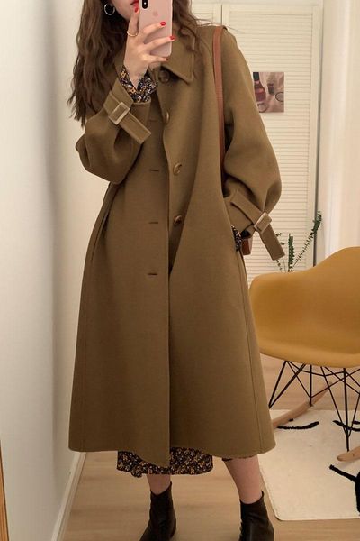 women's wool & blends women korean winter long overcoat outwear loose full sleeve single breasted femme elegant woolen coat, Black
women's wool & blends women korean winter long overcoat outwear loose full sleeve single breasted femme elegant woolen coat, Black