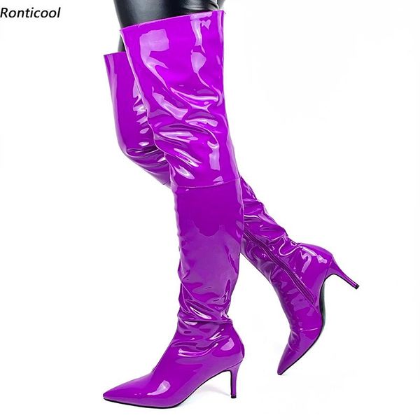boots ronticool handmade women winter thigh patent 8 cm stiletto heel pointed toe red purple black night club shoes us size 5-15
boots ronticool handmade women winter thigh patent 8 cm stiletto heel pointed toe red purple black night club shoes us size 5-15