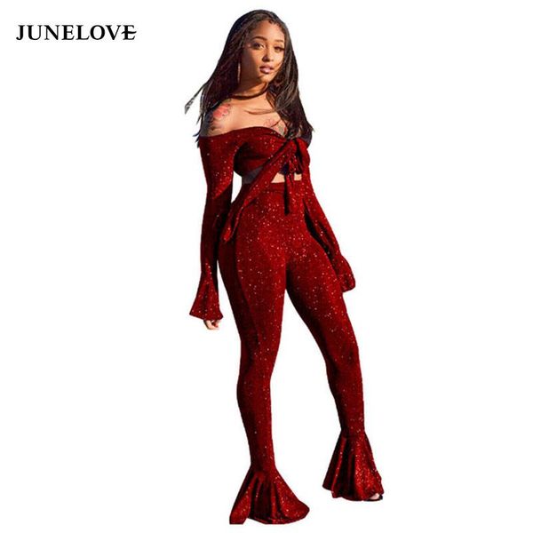 junelove two piece matching set women v neck long sleeve bow bandage and shiny bodycon flare pant casual 2 outfit women's pants, White
junelove two piece matching set women v neck long sleeve bow bandage and shiny bodycon flare pant casual 2 outfit women's pants, White