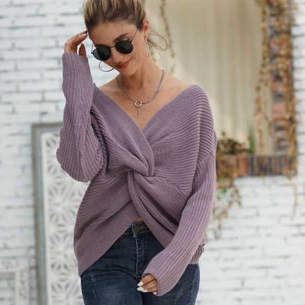 women's sweaters autumn winter women solid sweater pullovers long sleeve backless cross v neck outwear female loose knit soft jumper to, White;black
women's sweaters autumn winter women solid sweater pullovers long sleeve backless cross v neck outwear female loose knit soft jumper to, White;black