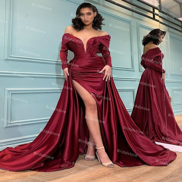dubai arabic mermaid evening dress overskirt tail off the shoulder long sleeve burgundy prom dresses with slit plus size formal skirt robe d, Black;red
dubai arabic mermaid evening dress overskirt tail off the shoulder long sleeve burgundy prom dresses with slit plus size formal skirt robe d, Black;red
