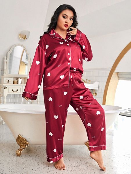 plus heart and letter graphic drop shoulder blouse & pants pj set s9lz#, Black;white
plus heart and letter graphic drop shoulder blouse & pants pj set s9lz#, Black;white