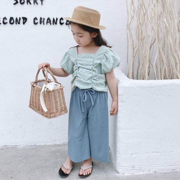 summer arrival girls fashion plaid 2 pieces suit pants kids clothing sets, White 
summer arrival girls fashion plaid 2 pieces suit pants kids clothing sets, White