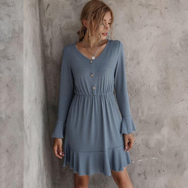 casual dresses foridol solid blue ruffle dress female autumn mini short button elegant ladies long sleeve cozy, Black;gray
casual dresses foridol solid blue ruffle dress female autumn mini short button elegant ladies long sleeve cozy, Black;gray
