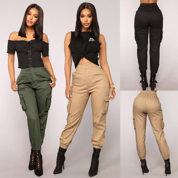 fashion stretch high waist cargo womens capris khaki army green black casual long trousers, Black;white
fashion stretch high waist cargo womens capris khaki army green black casual long trousers, Black;white