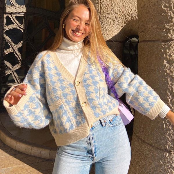 jmprs knitted women cardigan sweater autumn v neck vintage plaid crop sweater loose winter casual pocket knitwear jacket, White;black
jmprs knitted women cardigan sweater autumn v neck vintage plaid crop sweater loose winter casual pocket knitwear jacket, White;black
