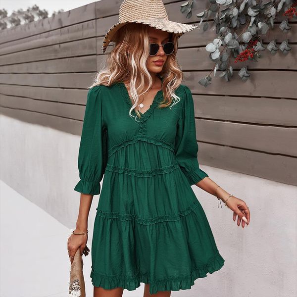 summer casual mini ruffles womens dresses v neck short sleeve black solid loose beach tunic ladies clothing, Black;gray
summer casual mini ruffles womens dresses v neck short sleeve black solid loose beach tunic ladies clothing, Black;gray