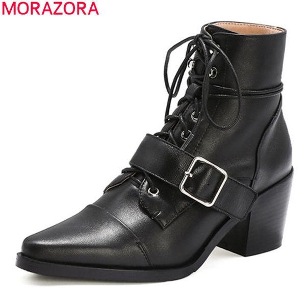 morazora genuine leather boots fashion lace up thick heels autumn winter ankle boots black white color women boots 210506
morazora genuine leather boots fashion lace up thick heels autumn winter ankle boots black white color women boots 210506