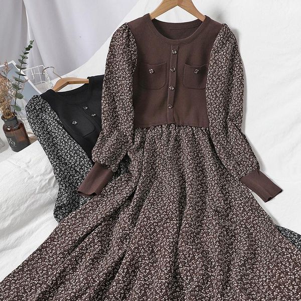 casual dresses korean elegant vintage floral dress autumn winter stitching sweater fashion pocket knitted long for women, Black;gray
casual dresses korean elegant vintage floral dress autumn winter stitching sweater fashion pocket knitted long for women, Black;gray