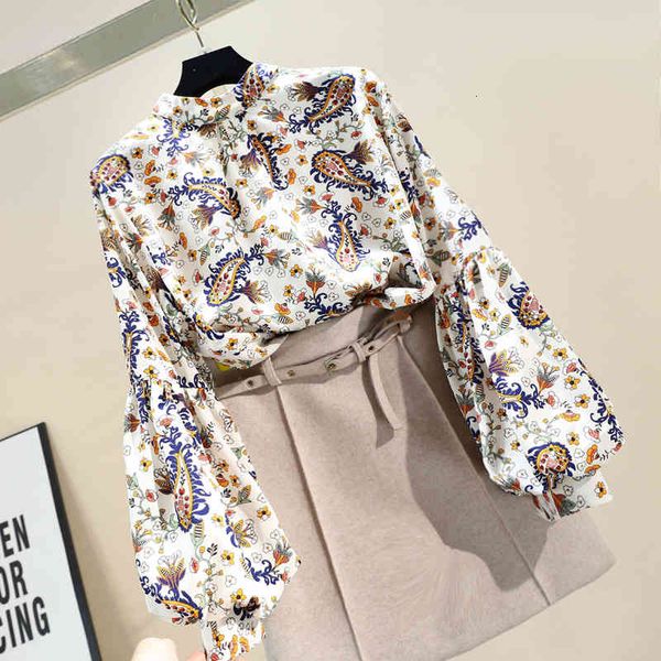 shirt spring women's retro fashion ladies stand collar long lantern sleeves women blouses, White
shirt spring women's retro fashion ladies stand collar long lantern sleeves women blouses, White