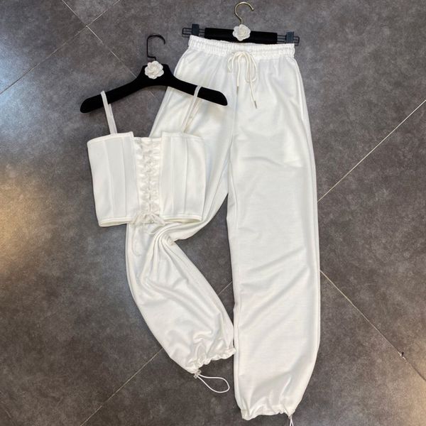 women bandage waist vest drawstring elastic casual straight long pants two piece set fashion spring summer 11b410 210525, White
women bandage waist vest drawstring elastic casual straight long pants two piece set fashion spring summer 11b410 210525, White