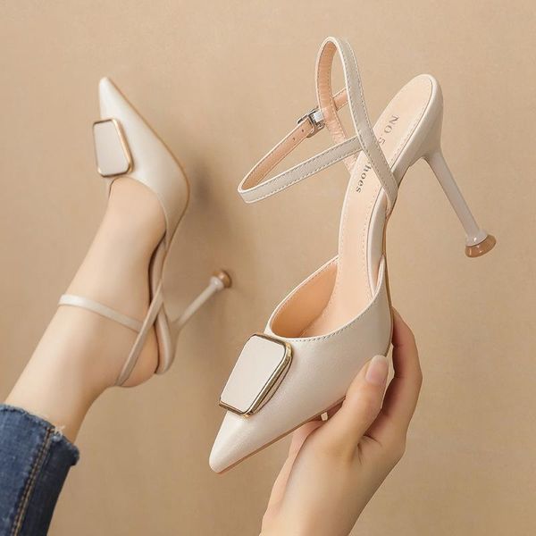 women sandals pu buckle strap 6.5cm 9.5cm thin heels high pointed toe metal decoration shallow shoes size 35-42, Black
women sandals pu buckle strap 6.5cm 9.5cm thin heels high pointed toe metal decoration shallow shoes size 35-42, Black