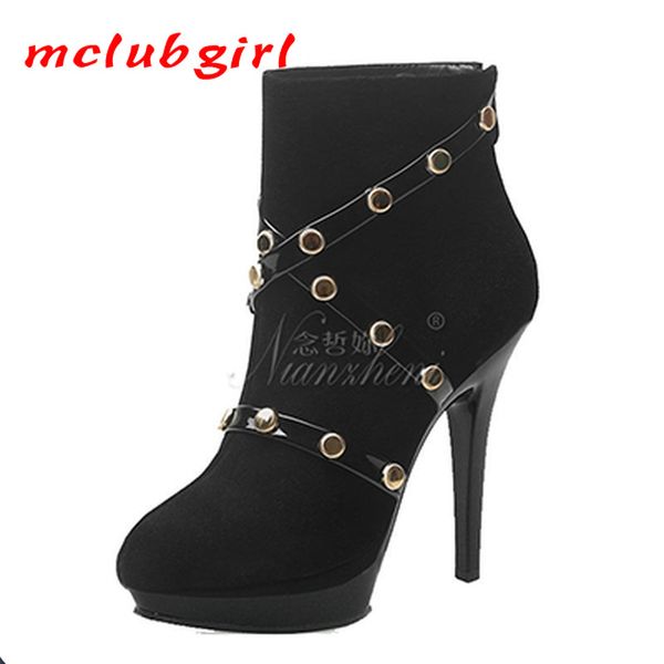 mclubgirl 15cm heels super high heel waterproof platform thin heel suede rivet nightclub ankle boots lyp 210507, Black
mclubgirl 15cm heels super high heel waterproof platform thin heel suede rivet nightclub ankle boots lyp 210507, Black