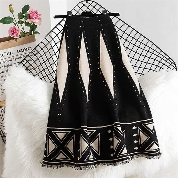 fringed knitted skirt female autumn winter high waist a-line geometric print umbrella casual korean style midi women 211214, Black
fringed knitted skirt female autumn winter high waist a-line geometric print umbrella casual korean style midi women 211214, Black