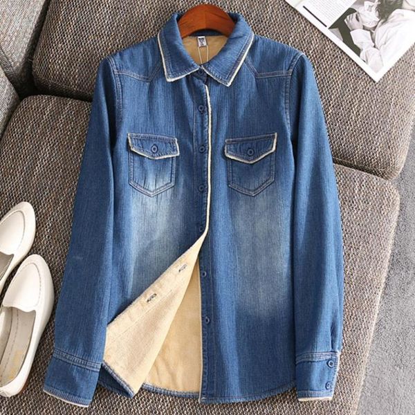 women's blouses & shirts 2021 winter fashion warm plus velvet denim shirt thicken turn down collar blouse size 2xl, White
women's blouses & shirts 2021 winter fashion warm plus velvet denim shirt thicken turn down collar blouse size 2xl, White