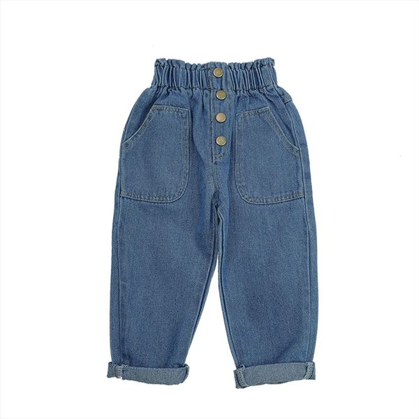 1 6years kids high waist jeans elastic buttoned loose long trousers with pockets for spring autumn, Blue
1 6years kids high waist jeans elastic buttoned loose long trousers with pockets for spring autumn, Blue