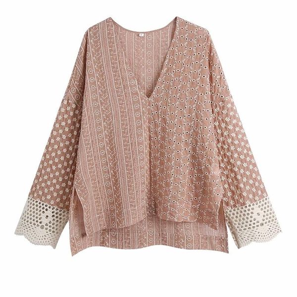 women's blouses & shirts women 2022 fashion cuff splicing v-neck hollow embroidery loose blouse retro long sleeve asymmetrical shirt, White
women's blouses & shirts women 2022 fashion cuff splicing v-neck hollow embroidery loose blouse retro long sleeve asymmetrical shirt, White