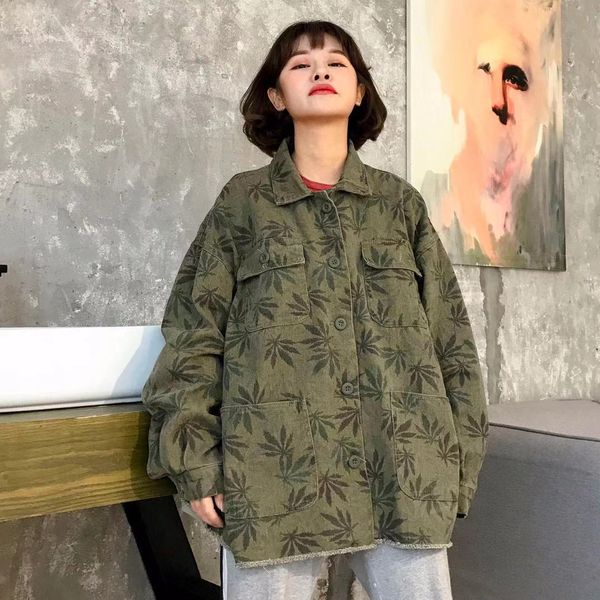 harajuku spring lady loosely korean fashion denim maple leaf print female women's jean jacket, White
harajuku spring lady loosely korean fashion denim maple leaf print female women's jean jacket, White