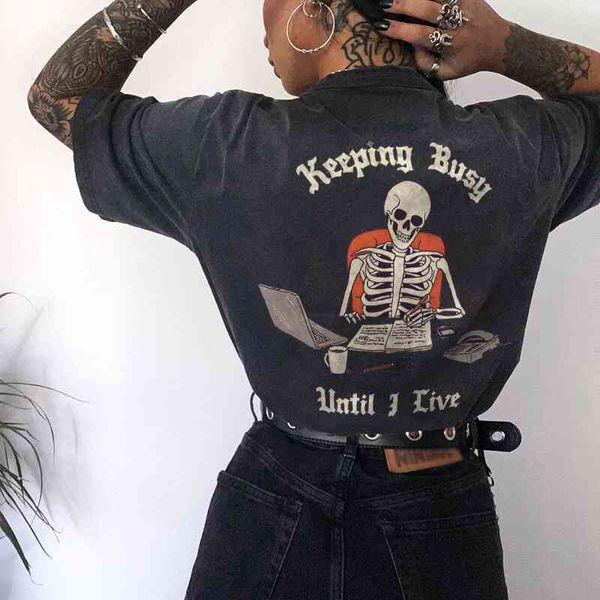 women's back skull print summer loose shirt, harajuku short sve t-shirt, retro street cloth, White
women's back skull print summer loose shirt, harajuku short sve t-shirt, retro street cloth, White