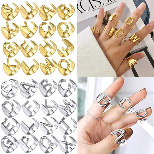 wedding rings est hollow a-z letter metal adjustable opening ring initials name alphabet jewelry female fashion party finger gifts, Slivery;golden 
wedding rings est hollow a-z letter metal adjustable opening ring initials name alphabet jewelry female fashion party finger gifts, Slivery;golden