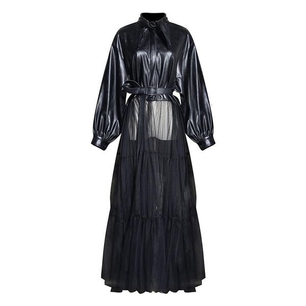 women's wool & blends runway patchwork mesh coat lace up lapel collar lantern long sleeve high waist jacket female fashion clothing, Black
women's wool & blends runway patchwork mesh coat lace up lapel collar lantern long sleeve high waist jacket female fashion clothing, Black
