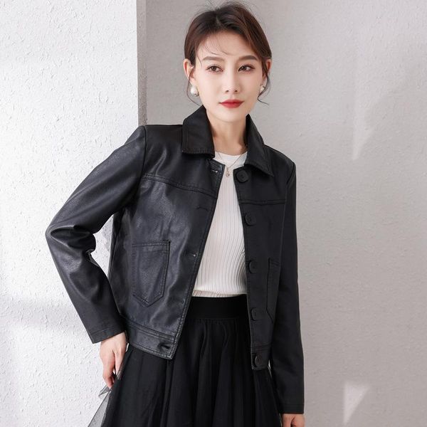 women's leather & faux 180 women clothing pu winter coat vogue simple button korean patchwork pocket short length streetwear female jac, Black
women's leather & faux 180 women clothing pu winter coat vogue simple button korean patchwork pocket short length streetwear female jac, Black