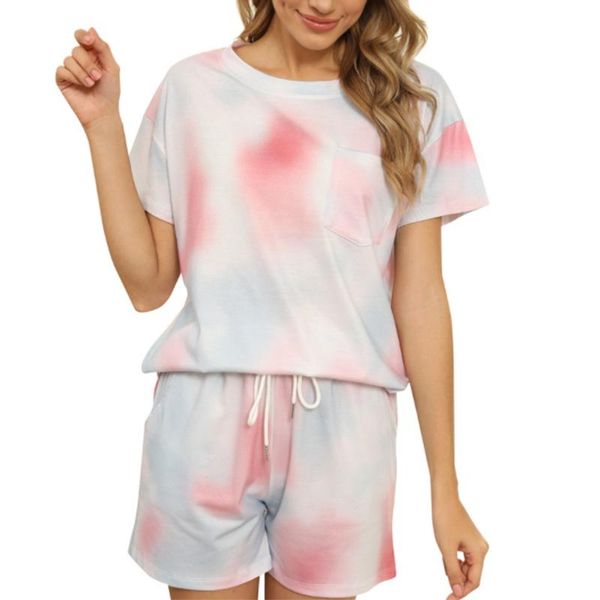 women's tie-dye printed pajamas set cotton casual short-sleeved and shorts 2-piece pajama t-shirt, White
women's tie-dye printed pajamas set cotton casual short-sleeved and shorts 2-piece pajama t-shirt, White