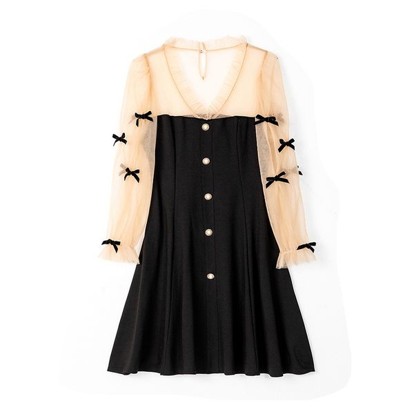 black v neck long sleeve patchwork autumn mini dress a line elegant mesh bow d2090 210514, Black;gray
black v neck long sleeve patchwork autumn mini dress a line elegant mesh bow d2090 210514, Black;gray