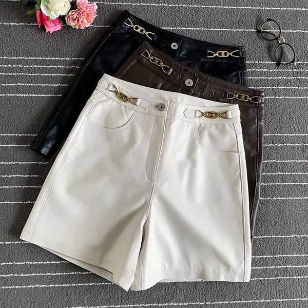 women's shorts style high europe quality high-rise leather fashion casual genuine wide-leg short pants c622, White;black
women's shorts style high europe quality high-rise leather fashion casual genuine wide-leg short pants c622, White;black