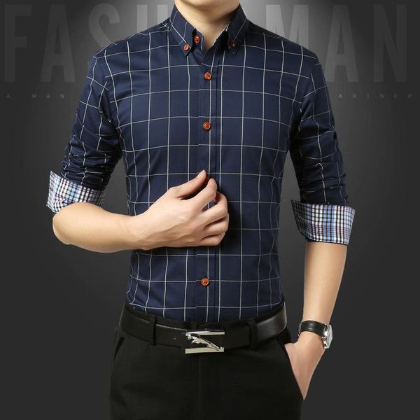 summer autumn fashion men clothes slim fit long sleeve work wear business shirt plaid cotton casual clothing men's shirts, White;black
summer autumn fashion men clothes slim fit long sleeve work wear business shirt plaid cotton casual clothing men's shirts, White;black