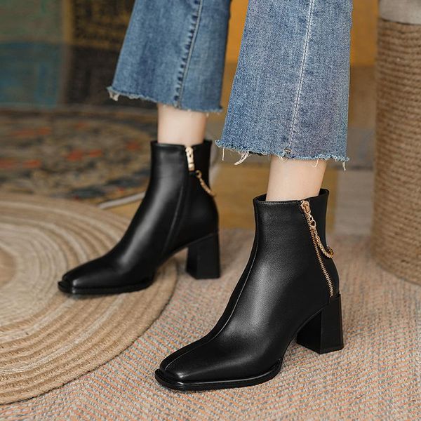 boots classic women concise ankle working casual genuine leather thick heels 2021 autumn winter shoes woman quality, Black
boots classic women concise ankle working casual genuine leather thick heels 2021 autumn winter shoes woman quality, Black