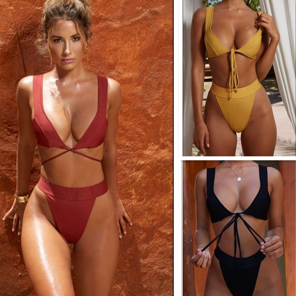 swimsuit women's solid color bandage high waist bikini, Black;white
swimsuit women's solid color bandage high waist bikini, Black;white