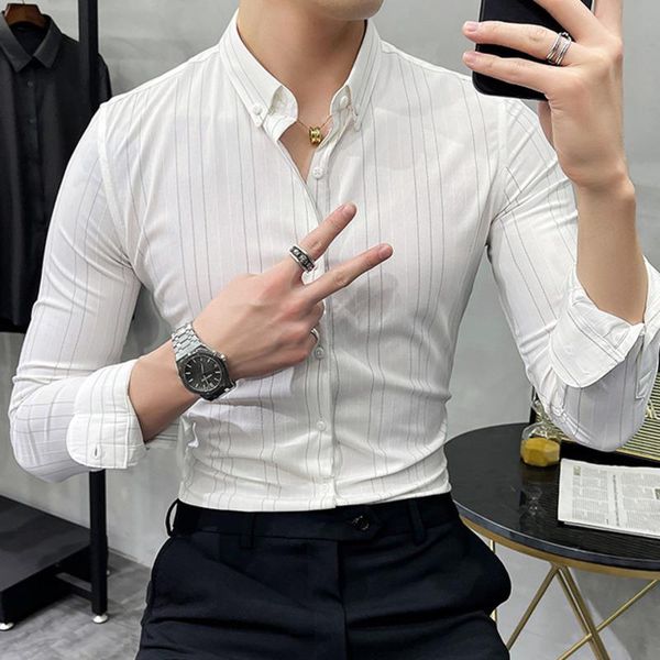 men's casual shirts 2021 autumn simple stripe men shirt business formal dress slim fit camisa social masculina black white, White;black
men's casual shirts 2021 autumn simple stripe men shirt business formal dress slim fit camisa social masculina black white, White;black