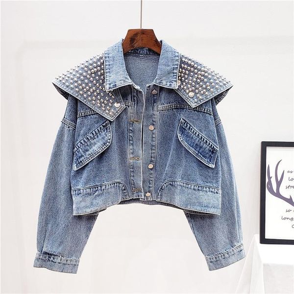women's jackets heavy industry rivets splice lotus leaf collar korean loose denim jacket women 2021 spring autumn vintage female jeans, Black;brown
women's jackets heavy industry rivets splice lotus leaf collar korean loose denim jacket women 2021 spring autumn vintage female jeans, Black;brown