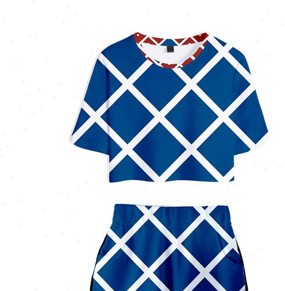 3d blue and white plaid women tracksuits jojos fantastic adventure character suit exposed navel t shirt shorts womens girls jojo, Gray
3d blue and white plaid women tracksuits jojos fantastic adventure character suit exposed navel t shirt shorts womens girls jojo, Gray