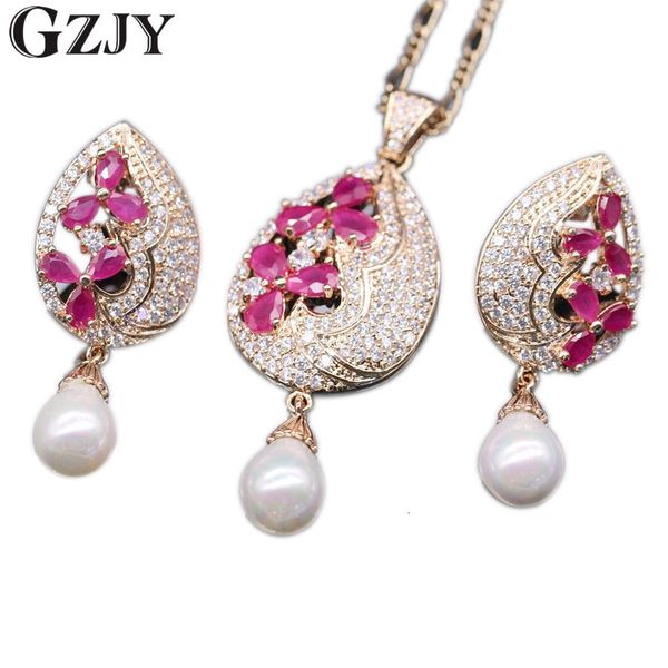 jewelry sets gzjy exquisite set waterdrop flower natural red zircon&pearl drop pendant necklace earrings for women, Black
jewelry sets gzjy exquisite set waterdrop flower natural red zircon&pearl drop pendant necklace earrings for women, Black