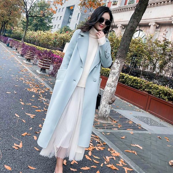 women's wool & blends autumn winter woolen coat mid-length 2021 korean fashion blue over-the-knee hepburn style all-match jacket female, Black
women's wool & blends autumn winter woolen coat mid-length 2021 korean fashion blue over-the-knee hepburn style all-match jacket female, Black