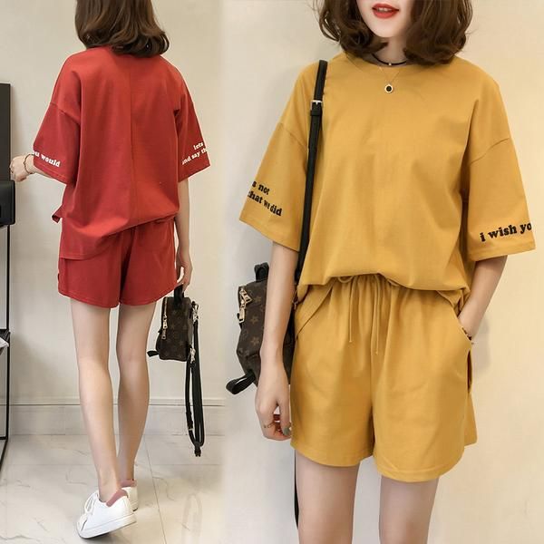two piece dress sports fashion suits female shorts short sleeve t-shirt two-piece summer easing, White
two piece dress sports fashion suits female shorts short sleeve t-shirt two-piece summer easing, White