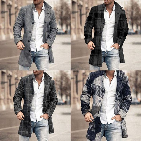 men's wool & blends fashion solid color coat stand collar long sleeve slim blazer coats mid-length plaid single-breasted casual overcoa, Black
men's wool & blends fashion solid color coat stand collar long sleeve slim blazer coats mid-length plaid single-breasted casual overcoa, Black