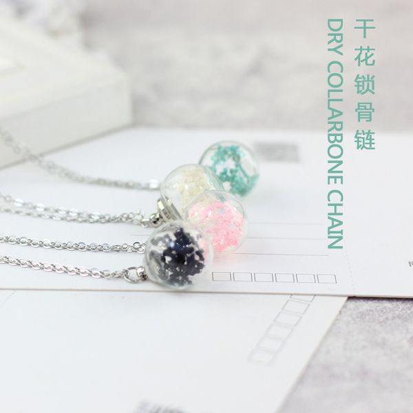 x649 korean version small fresh clavicle chain mori dandelion dry flower plant glass ball necklace female, Silver
x649 korean version small fresh clavicle chain mori dandelion dry flower plant glass ball necklace female, Silver