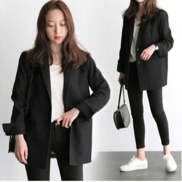 women's suits & blazers 2021 spring and autumn korean chic black blazer medium length professional loose casual suit jacket fashion, White;black
women's suits & blazers 2021 spring and autumn korean chic black blazer medium length professional loose casual suit jacket fashion, White;black