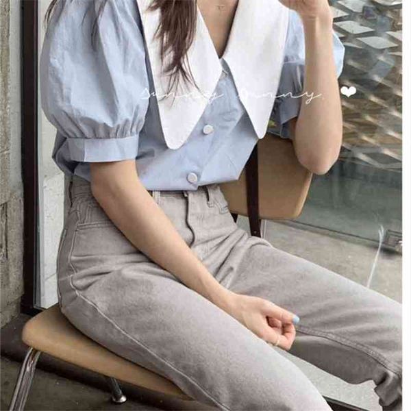 womens blouse summer femme spring shirt blue short sleeve cotton girls plus size blusas solid loose 210423, White
womens blouse summer femme spring shirt blue short sleeve cotton girls plus size blusas solid loose 210423, White