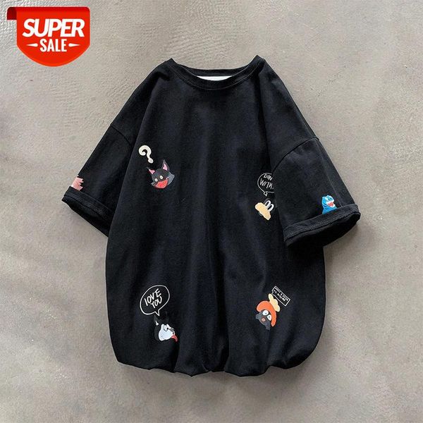 short-sleeved t-shirt boys summer hong kong style japanese half-sleeved shirt cartoon loose plus size trendy men's clothing #y53z, White;black
short-sleeved t-shirt boys summer hong kong style japanese half-sleeved shirt cartoon loose plus size trendy men's clothing #y53z, White;black